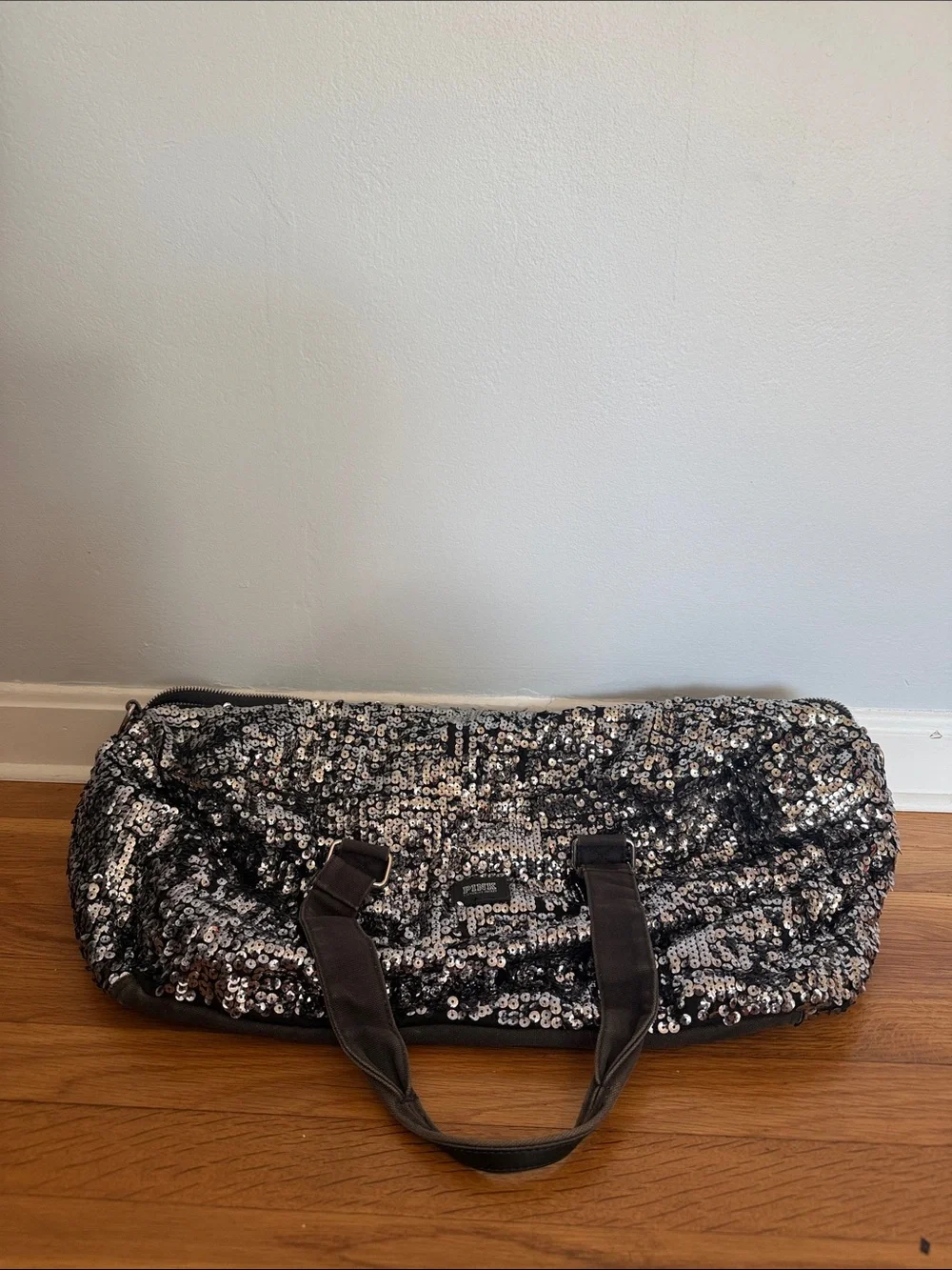 PINK Victoria's Secret Black and Silver Sequin Duffel